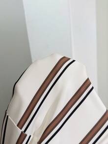 SHEIN 印花条纹休闲抽绳长袖孕妇连衣裙 - 白色 - 查看 8