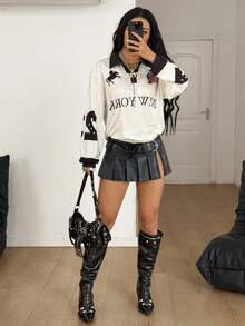 Coolane 女式夏季外出街头服饰 Y2K 条纹图案运动宽松长袖 Polo 衫 - 彩色 - 查看 4