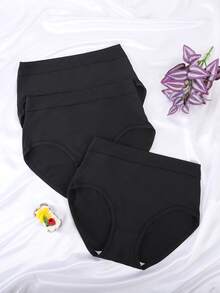 SHEIN 3pcs/Pack Plus Size Women's Comfortable Solid Color Panties - Black - View 5