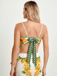 CAJUNI Women's Casual Vacation Tropical Plant Yellow Floral Cashew Print Camisole Tube Top, Suitable For Dates, Outings, Aloha Print Top, Floral Print Women, Resort Wear Print,Floral Dress For Women, - Yellow - View 6