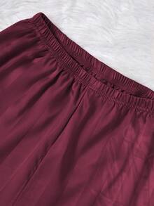 Teen GirlMinimalist Casual Champagne Twill Fabric Heart Embroidery Long Pants & Long Sleeve 2 Pieces Pajama Set - Burgundy - View 8