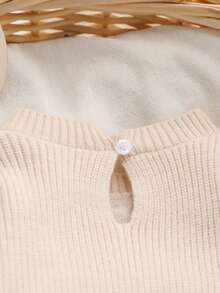 SHEIN 新生儿毛衣，时尚可爱针织3D蝴蝶结圆领按扣长袖荷叶边连脚连体衣，柔软舒适，适合春秋季日常穿着、外出、旅行、度假、居家、托儿所和宝宝玩耍。 - 杏色 - 查看 5