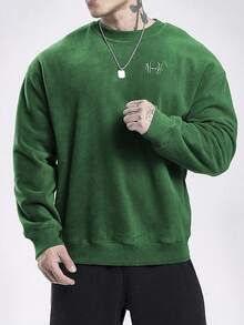 Manfinity Sport Corelite Men's Casual Warm Fleece Sweatshirt, Autumn/Winter Sweatshirts Green Long Sleeve Top - Army Green - View 4
