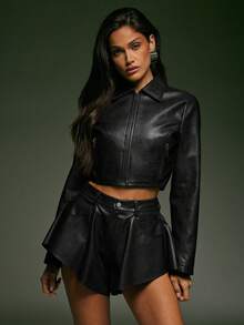 Denimoi 女式纯色休闲短裤 - 黑色 - 查看 3