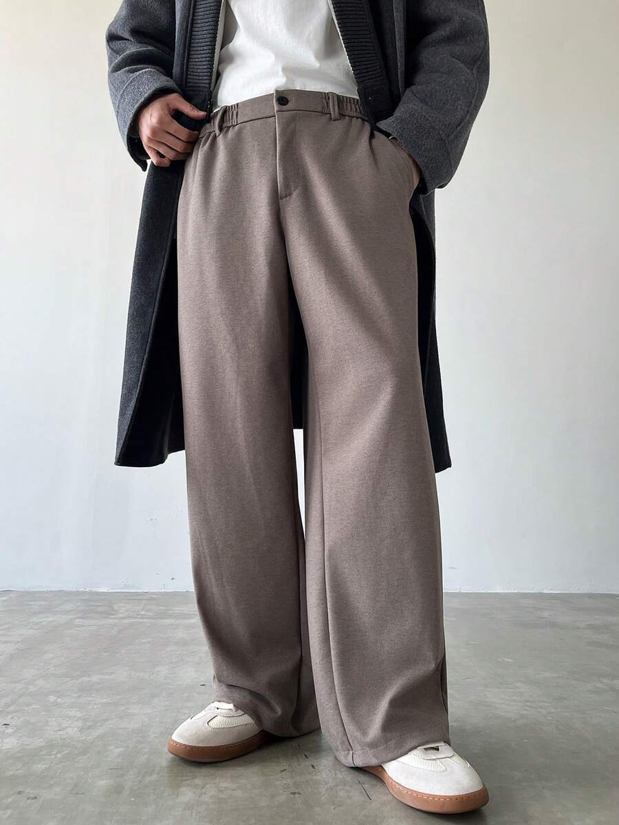 Manfinity Homme 男士休闲热销直筒裤 INS风 毛呢面料 日常搭配 送男朋友/老公必备礼物 男士休闲装 Y2K - 咖啡棕 - 查看 1