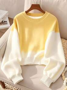 SHEIN PETITE 女士渐变色圆领长袖卫衣 - 彩色 - 查看 1