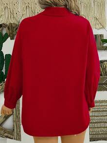EMERY ROSE Áo sơ mi dài tay trơn màu thường ngày cỡ lớn dành cho nữ - Đỏ - Xem 2