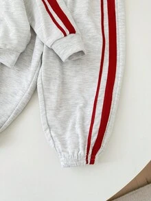 SHEIN 2pcs Baby Girl Cute Sporty Grey Printed Long Sleeve Sweatshirt And Pants Set, Autumn/Winter - Multicolor - View 5