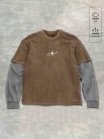 Street Life Men's Geometric Print Casual Loose Fit Crew Neck T-Shirt