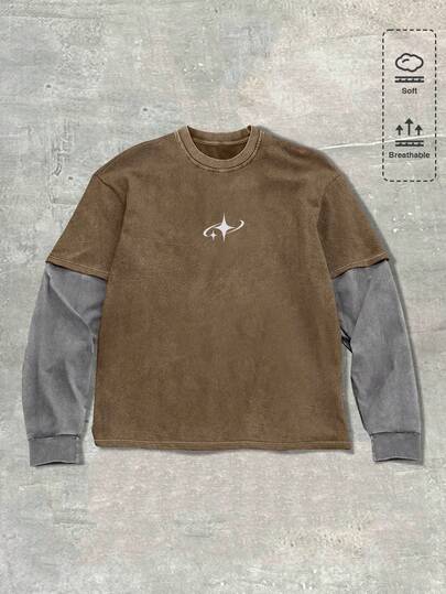 Street Life Men's Geometric Print Casual Loose Fit Crew Neck T-Shirt