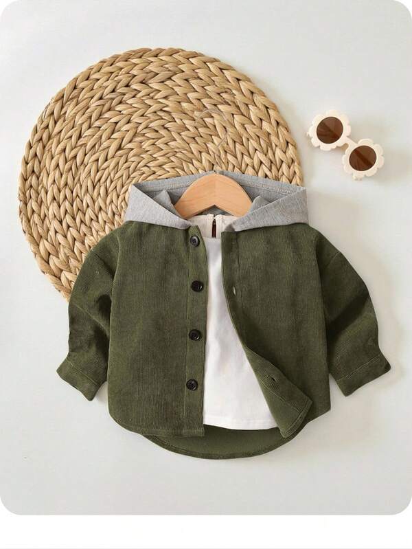 SHEIN Baby Boys' Contrast Color Hooded Long Sleeve Jacket