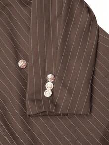 Manfinity Mode 男士双排扣条纹西装套装，翻领，长袖 - 咖啡棕 - 查看 5