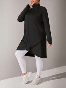 Easithlete Plus Size Casual Long Zip-Up Jacket - Black - View 7