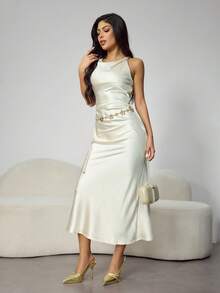 CUCCOO SZL 1 件复古时尚个性化金属花腰链，波西米亚高端百搭连衣裙链腰带，适合任何场合的女性 - 金色 - 查看 2