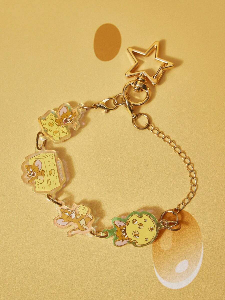 TOM & JERRY X SHEIN Golden Simple Cheese Acrylic Bracelet, Suitable For Gifts For Friends And Classmates - Gold - View 1