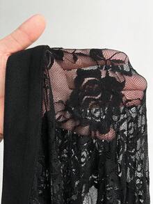 Vibekara Plus Size V-Neck Chinese Style Lace Patchwork Long Sleeve Elegant A-Line Midi Dress, Suitable For Vacation, Party, Date, Gathering, Black Black Lace Dress Classy Black Dress Plus Size Black Dress Elegant Black Dress Curvy Dress Goth Black Dress Lace Black Dress