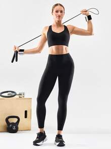 GLOWMODE 24'' CoreHold FeatherFit™-Sculpt CoreHold No Slip Fit Boning Tummy Control No Front Seam Leggings With Side Pockets Medium Impact Workout Jogging Gym Training  Spring Summer - 黑色 - 查看 9