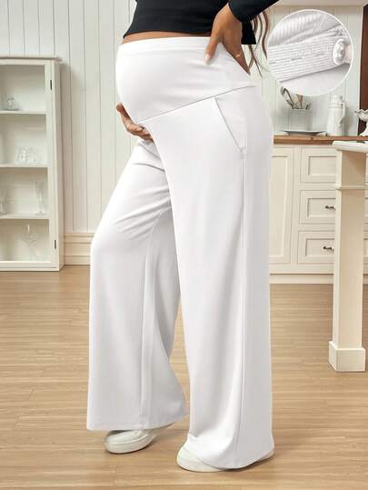 SHEIN 孕妇休闲纯色阔腿裤