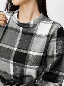 Mulvari 女士格子长袖优雅休闲阿拉伯连衣裙 - 灰色 - 查看 7