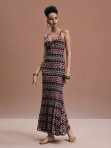 JIAN LASALA All Over Print Mesh Sexy Spaghetti Strap Sleeveless Boho Maxi Dress Women Vacation Holiday African Dress Long Dress Summer Bodycon Maxi Dress Women Cruise Dinner Dress Long Boho Dress Boho Print Dress Sundress For Women Bodycon Dress Boho Dress For Women Havana Nights Outfit Backless Maxi Dress Women Sexy Maxi Dress Elegant Ibiza Outfits Graphic Dress Long Dress Women Beach Dress Beach Wedding Guest - Multicolor - View 4