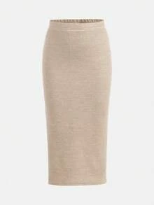 少女宽松休闲简约舒适圆领套头卫衣和开衩长裤套装 - 杏色 - 查看 7