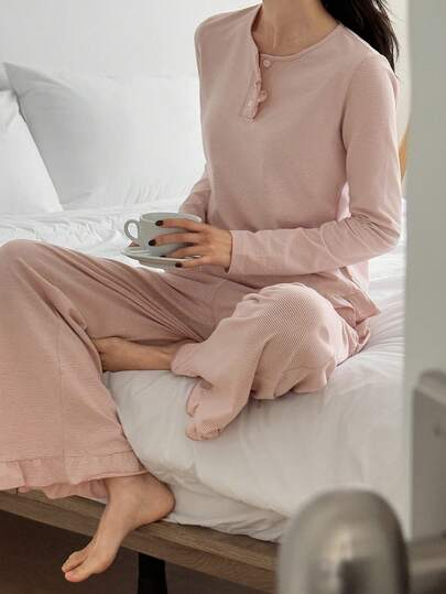 DAZY Sweet Gestreepte Ruffle Women Pajama Set