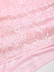 Sweetra 女士圣诞派对亮片连衣裙，闪亮连衣裙，新年装扮，适合春季、秋季、冬季、派对、通勤、日常、旅行、度假，粉色收腰喇叭长袖A字迷你连衣裙 - 淺粉色 - 查看 3