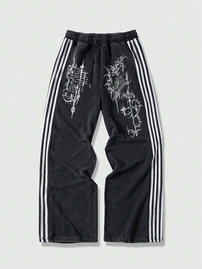 Street Life Men's Elastic Waist Drawstring Gothic Straight Loose Striped Fashion Sweatpants