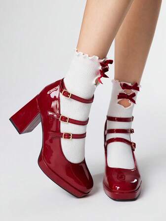 Nuovi eleganti e versatili tacchi alti con plateau impermeabili e tacco spesso, adatti per feste, ufficio e passerella, colore bordeaux, adatti per tutte le stagioni