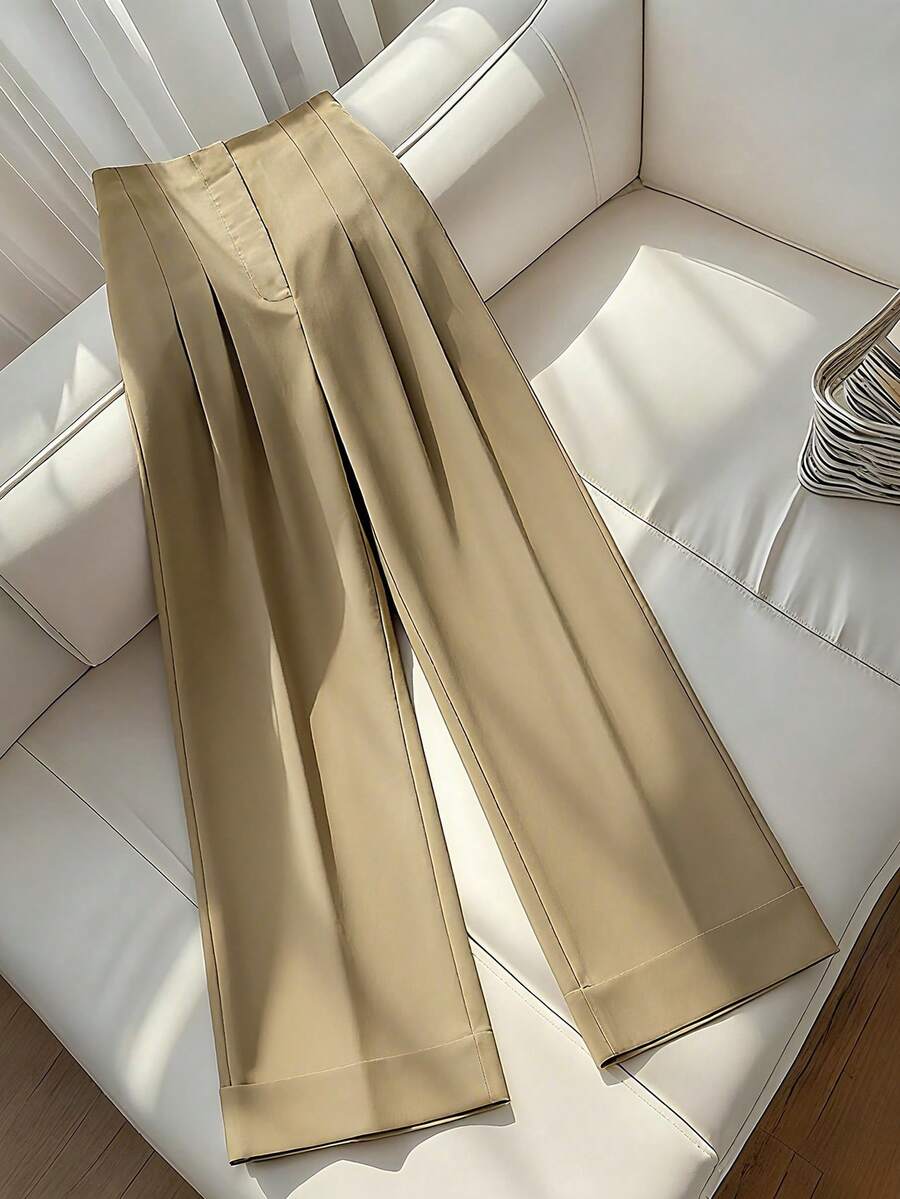 Gloray Pantaloni larghi e morbidi da donna taglie forti, nuovo design elegante per l'autunno/inverno - Cachi - Visualizzare 1