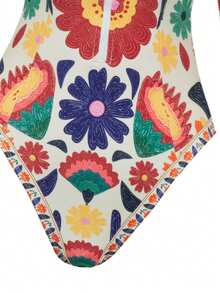 Swim SPRTY Women's Summer Round Neck Long Sleeve Zipper Design One-Piece Swimsuit, Printed Board Vacation Beach Bestselling Monokini Rash Guard Swimsuit Women Long Sleeve Bathing Suit Women Bathing Suits For Women Boho Swim Shirt For Women Long Sleeve Bikini Colorful Bathing Suit Boho Swimsuit Floral Long Sleeve Swimsuit - Multicolor - View 10