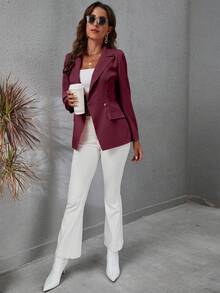 SHEIN Fashionable Commuter Solid Color Double-Breasted Suit Jacket Women's S Suit Jacket For Women Office For Women - Burgundy - View 5