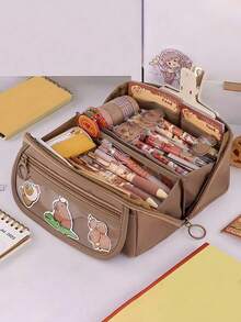 1Pc Large-Capacity Multi-Layered Student Stationery Storage Box, Exam-Specific Canvas Pen Bag, Multi-Functional Dormitory Desktop Makeup Storage Bag, Can Store Pens, Rulers, Hand Ledgers, Tape, Office Stationery And School Supplies, Birthday Gifts,Back To School,School Supplies