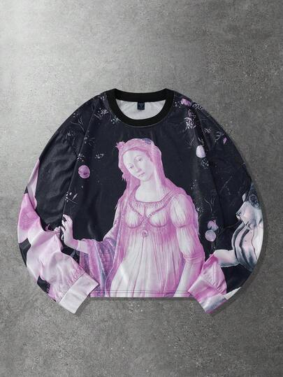 Street Life Herren Langarm T-Shirt mit Grafik-Muster, Loose Fit