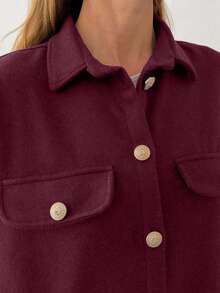 EURMUSE Solid Color, Gold Button Details, Coat - Burgundy - View 6