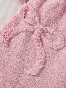 Teen GirlSimple Elegant Bow Floral Plush Long Sleeve Robe, Casual Sleepwear For Fall Autumn/Winter Home Scenes, Throughout The Fleece Lined Soft Set - Pink - View 8