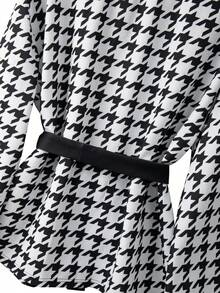 EMERY ROSE Plus Size 2Pcs Set Houndstooth Knit Cardigan With Tie Waist & Wide Leg Pants, Elegant & Slimming - Black - View 7