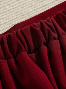 Modisches 2 Stücke Set für Kleine Mädchen bestehend aus weißer Rüschen-Kragen Bluse mit burgunderroter 3D-Schleife und burgunderrotem perlenbesetztem Skort, französischer eleganter Stil geeignet für Alltag, Party, Lässig-Wear, Frühling/Herbst, Winter, Weihnachten - Weiss - Übersicht 6
