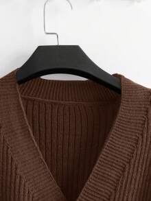 GlowEve New Fashionable Mixed Color Chic Versatile Knitted Sweater Top - Brown - View 4