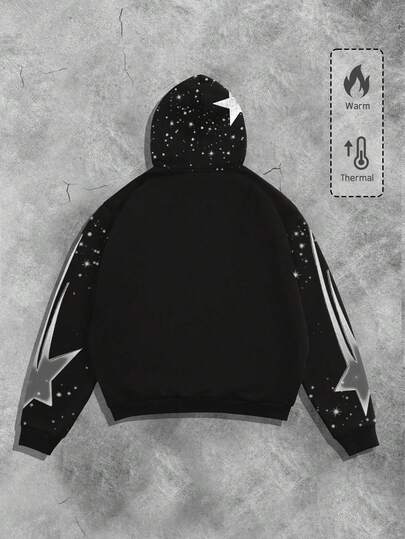 Street Life Sudadera con capucha con cremallera casual forrada de forro polar con estampado de persona y pentagrama para hombre en otoño/invierno