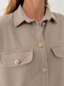 SHEIN Cottnline Solid Color, Gold Button Details, Coat - Beige - View 6
