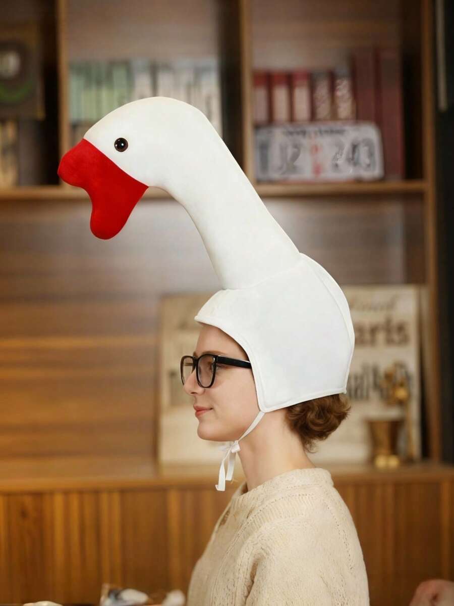 Zazumi 1件趣味鹅头饰帽，疯狂拍照道具，成人恶作剧礼物，男女通用新奇礼物，适合恶作剧、圣诞节交换礼物派对 - 白色 - 查看 1