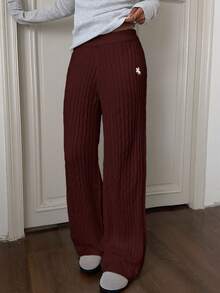 CovetEZ 女士秋冬骑士图案直筒宽松休闲针织裤 - 酒紅色 - 查看 3