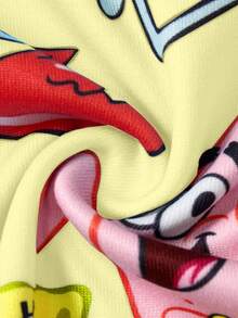 SpongeBob SquarePants | SHEIN 2pcs/Set Young Boy Cartoon Pattern Crew Neck Long Sleeve Top And Pants Knit Casual Stretchy Pajama Set - Yellow - View 3