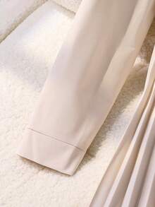 SHEIN Váy xếp ly cổ nơ cho bé gái tuổi mới lớn - Màu Khaki - Xem 5