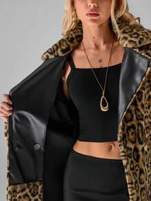 TRNVIE 1 pieza Suéter minimalista de moda con estampado de leopardo y parches de peluche para mujer, adecuado para fiestas, Navidad, Día de San Valentín - Multicolor - Ver 8