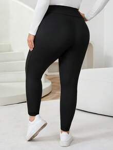 SHEIN CURVE+ 2 Stücke Damen Leggings in Große Größen, schwarz, skinny, hochelastisch, Herbst/Winter Strumpfhosen