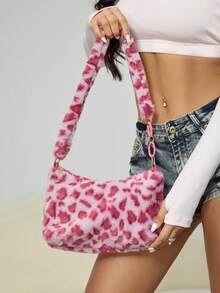 CUCCOO SZL Leopard Print Fluffy Shoulder Bag (Print Placement Random), Perfectly Matching With Fall Outfits Women - Pink - View 5