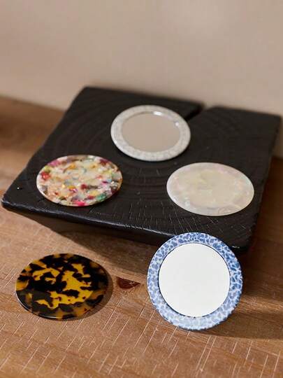 Cirelle 1pc/5pcs Stylish Retro Acetate Geometric Mirror, Portable Small Round Mirror, Daily Touch-Up Mirror With A Sense Of Design