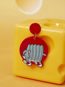 TOM & JERRY X SHEIN 1 Pair Fashionable Women's Popular Cartoon Zinc Alloy Earrings - Red - View 3